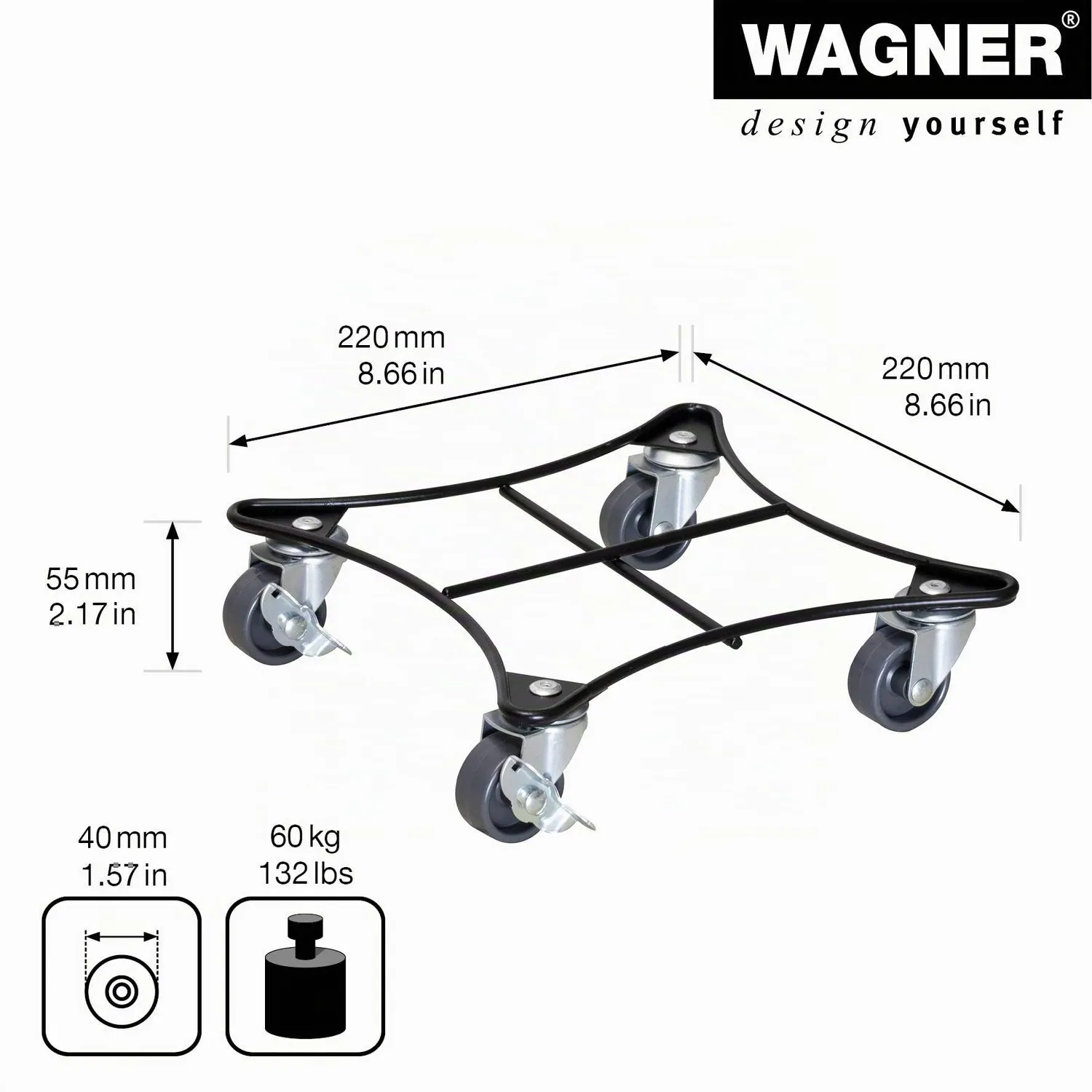 Wagner Retro Style 20094001 carrello piante nero Ø30 cm 60 kg