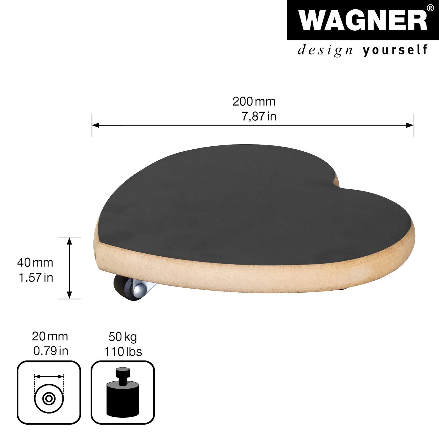 WAGNER Black 20027701 carrello piante nero Ø33 cm 100 kg