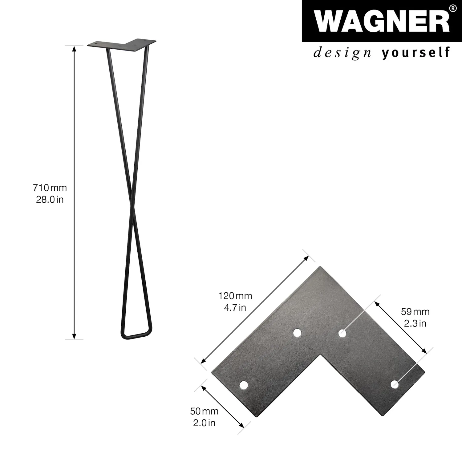 Wagner Hairpin Leg Twist ST 8371 gamba 71 cm nera