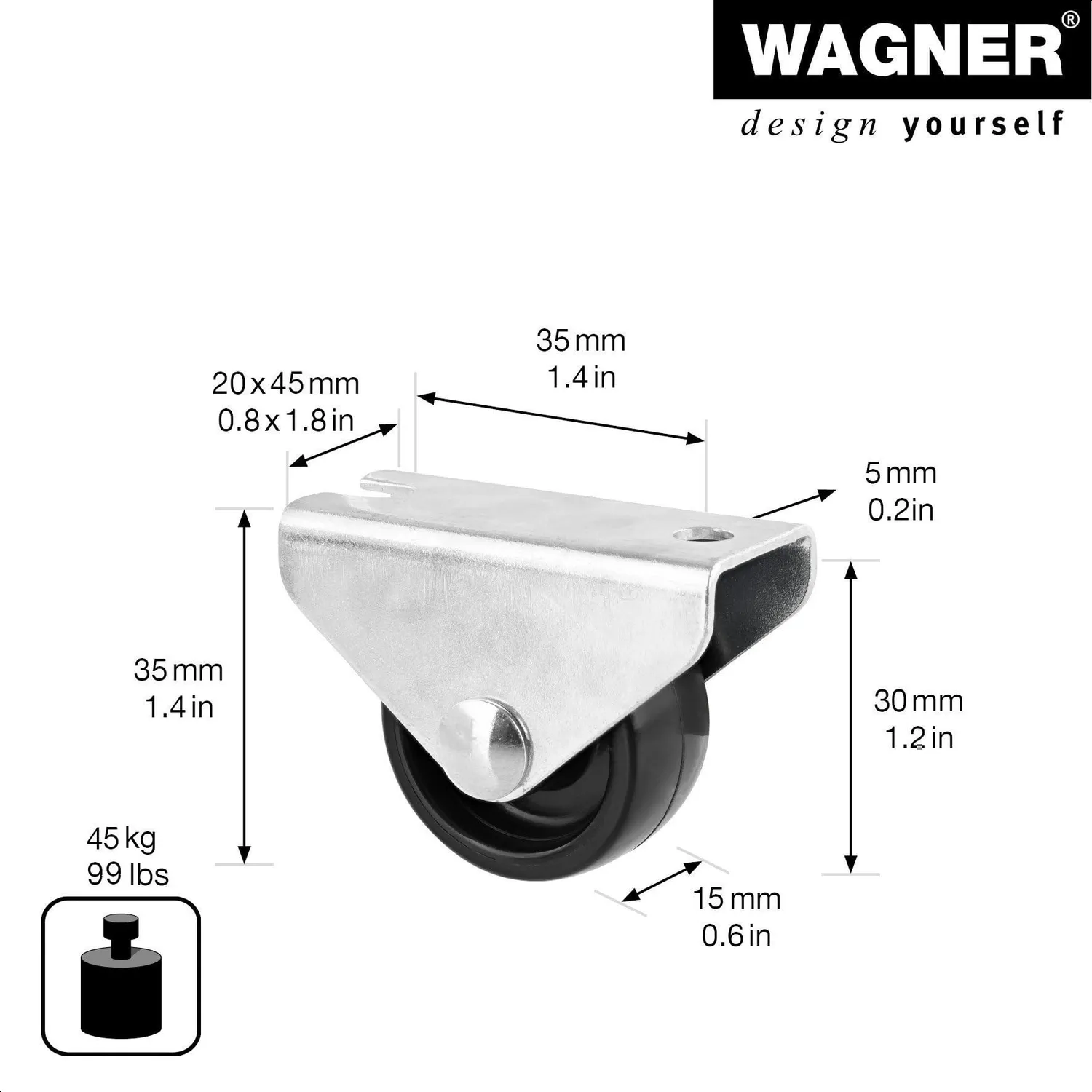 Wagner Design 01005601 rotella mobili nera 30 mm 1 pz 45 kg