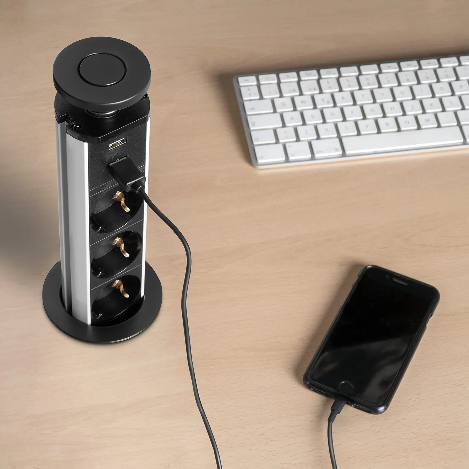 Emuca multipresa scomparsa 3 prese 2 USB nero Ø60