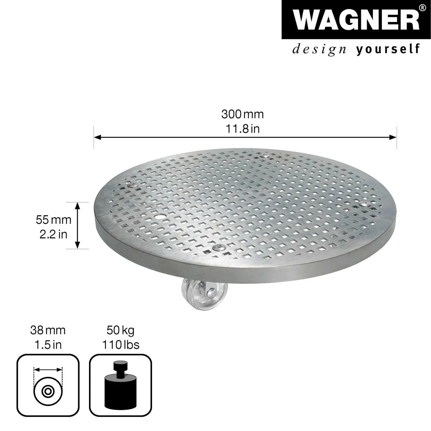 Wagner GH 0951 sottovaso con ruote Ø30 acciaio zincato 50 kg