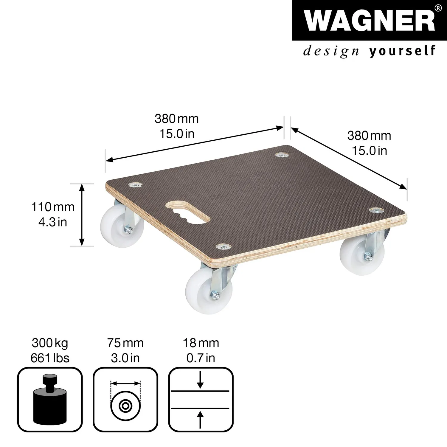 Wagner MM 1339 Carrello Trasporto 38 cm Legno 250 kg