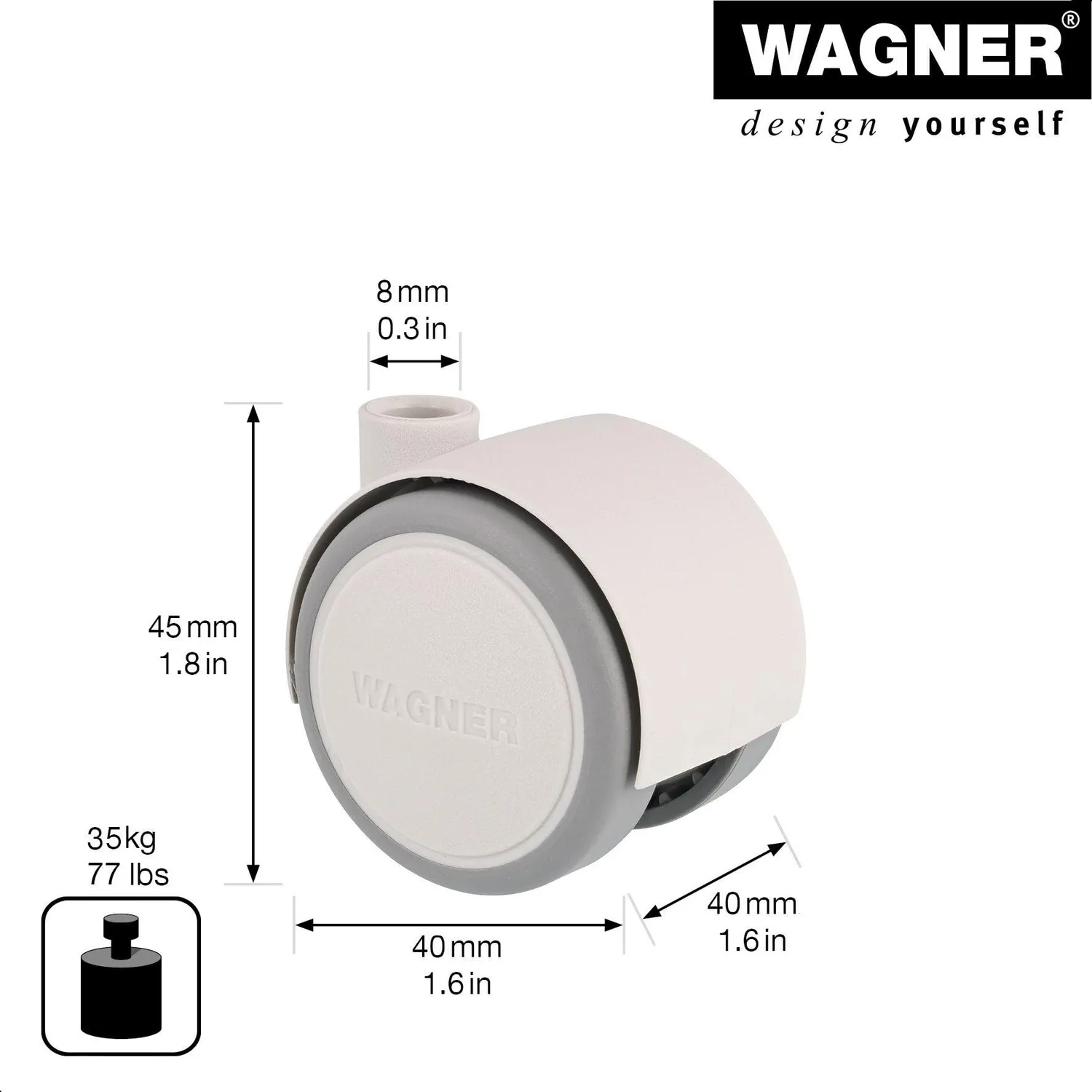 Wagner 01670401 rotella mobili bianco-grigio 1 pz morbida 35 kg
