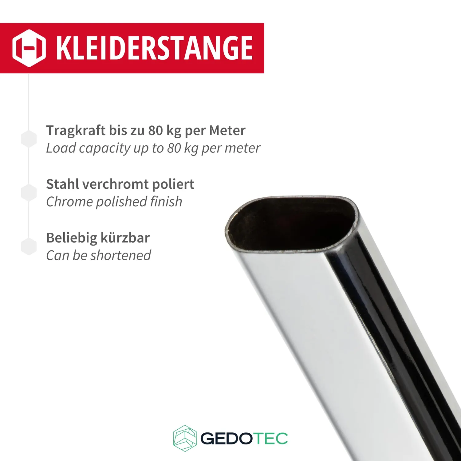 Gedotec barra appendiabiti ovale 600 mm cromo