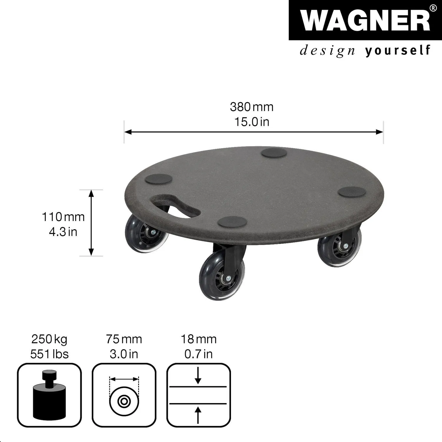 Wagner 1610 carrello trasporto rotondo Ø38 MDF 250 kg