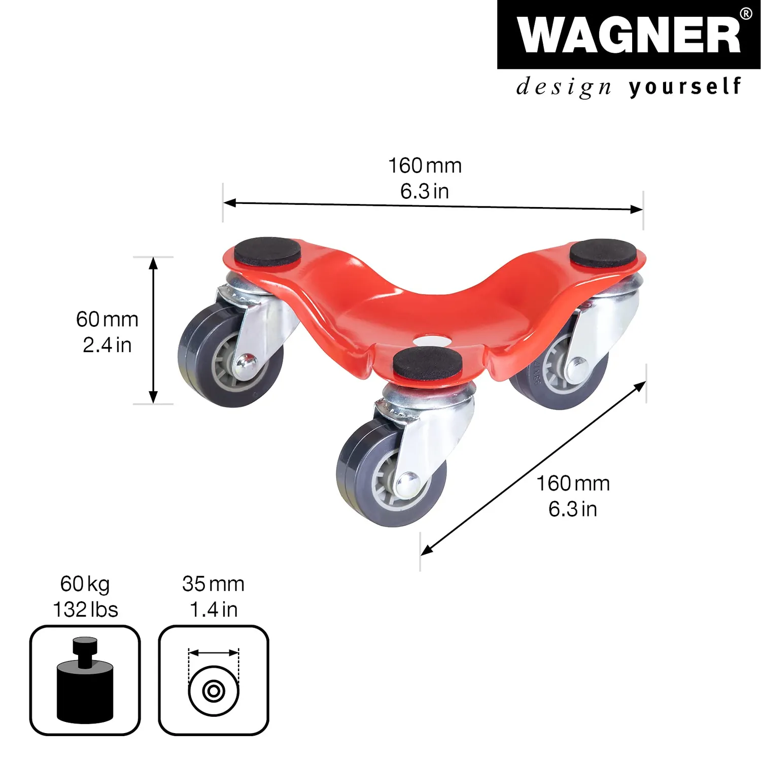 Wagner MM 1193 carrello mobili 16x16 cm portata 60 kg 3 ruote