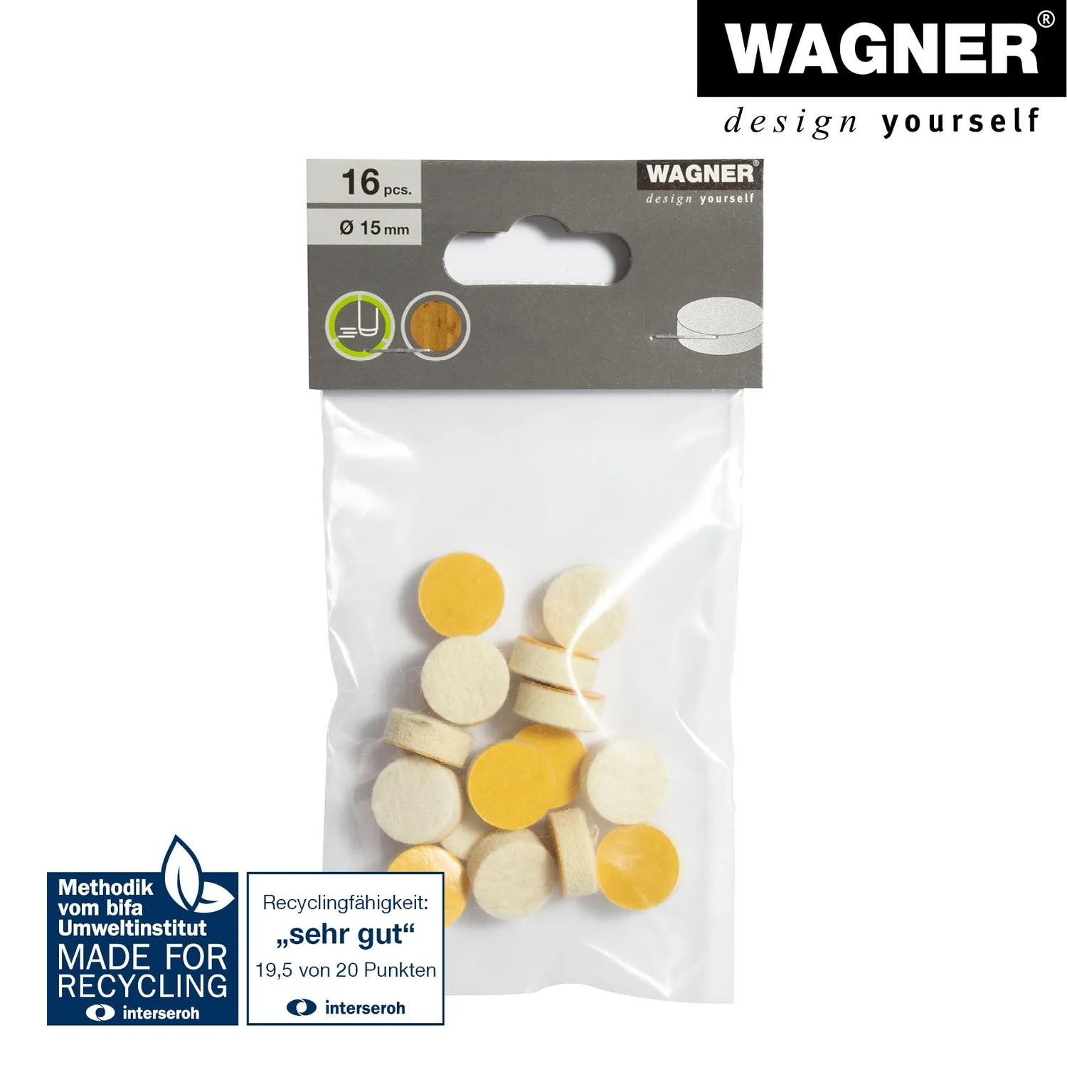 Wagner Big Pads 15121699 feltrini lana 15 mm crema 16 pezzi