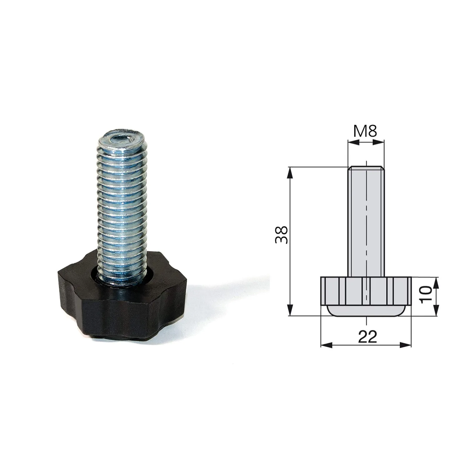 Emuca 2020605 piedino regolabile M8x30 20 pezzi nero