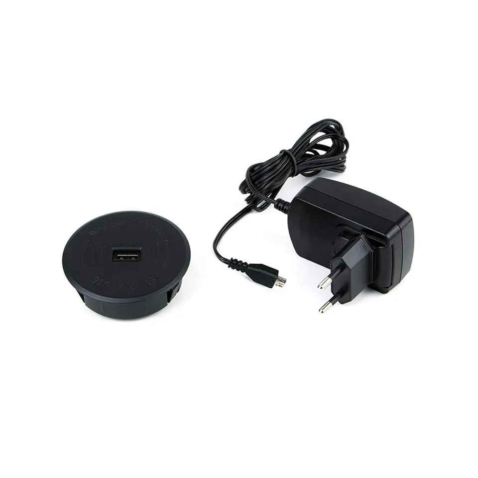 Emuca Caricatore Wireless Qi da Incasso con Presa USB-A Foro 60 mm