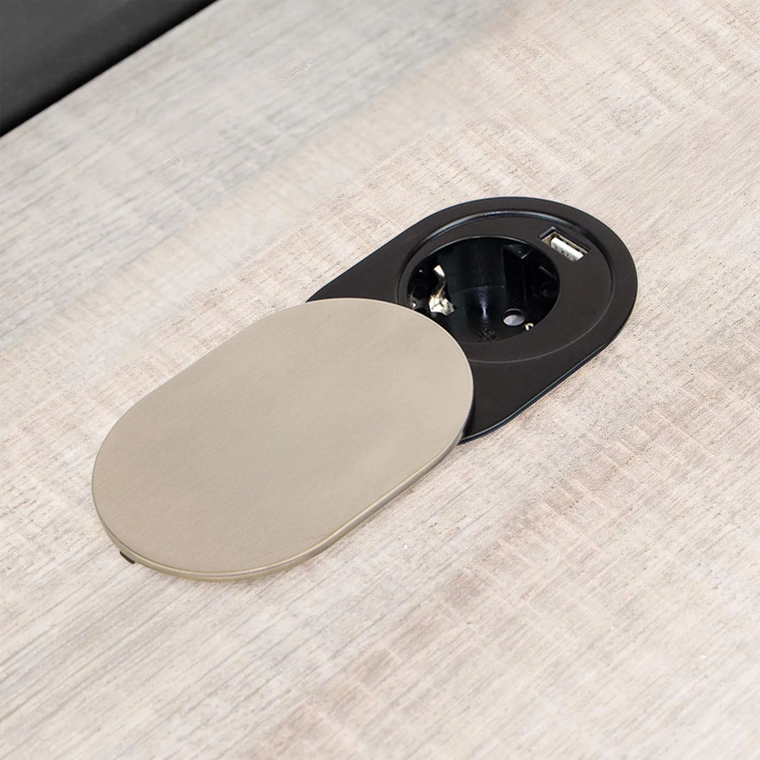 Emuca multipresa da incasso schuko+USB foro 60 mm inox