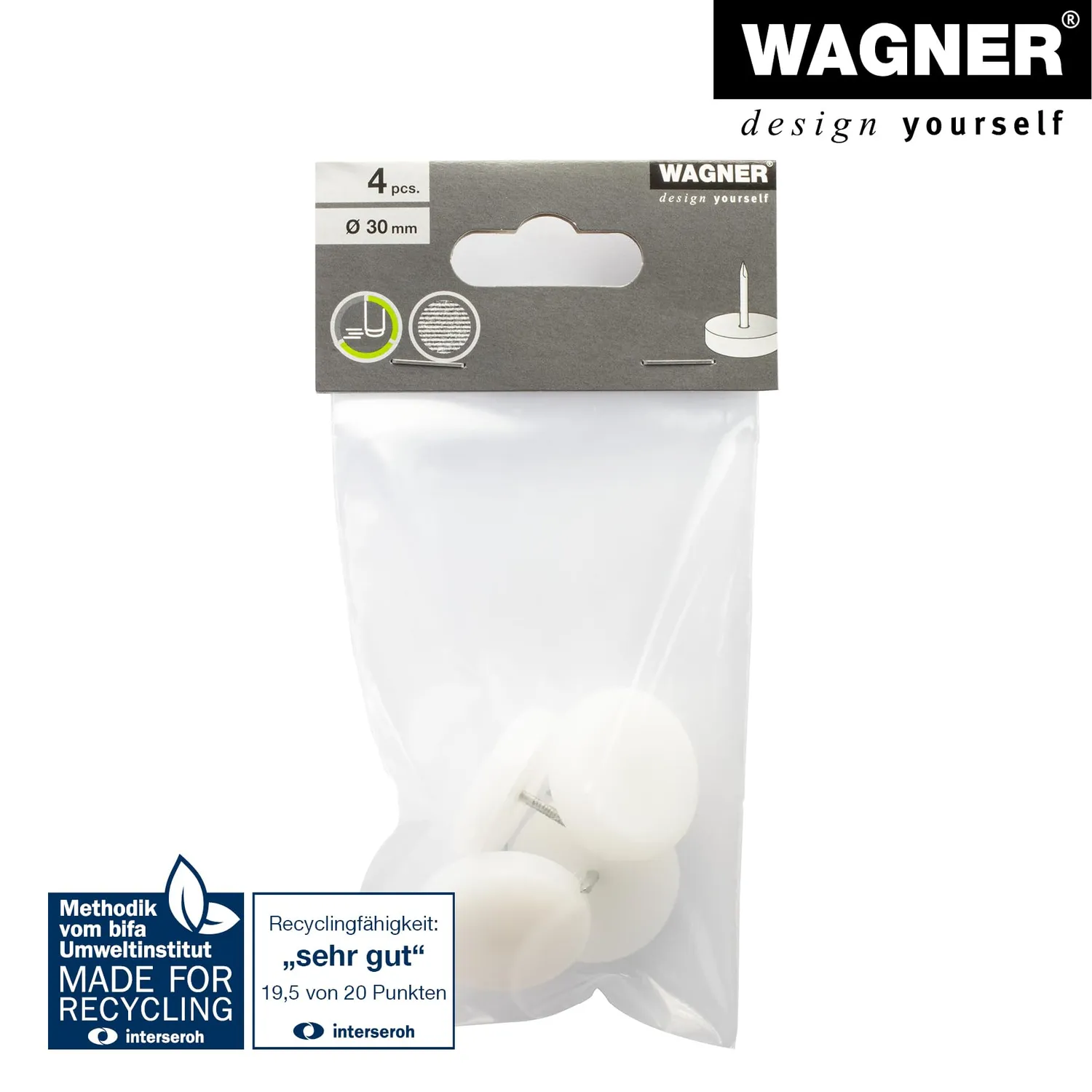Wagner EH 0929 pattini plastica da inchiodare 4 pezzi Ø30 mm