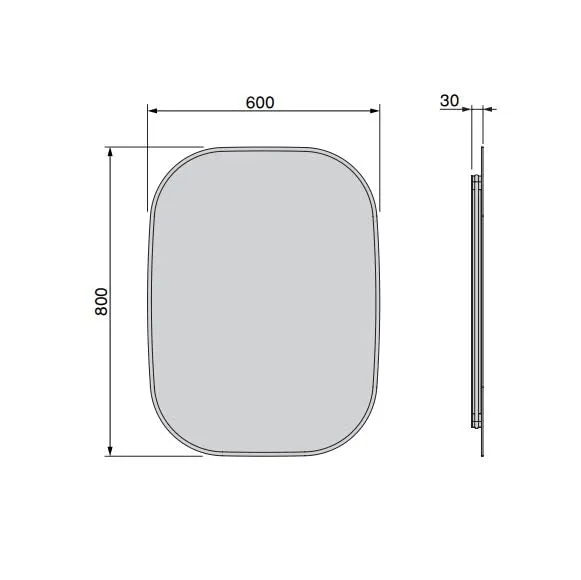 Emuca specchio LED 800x600 bordi arrotondati cornice nera 12W
