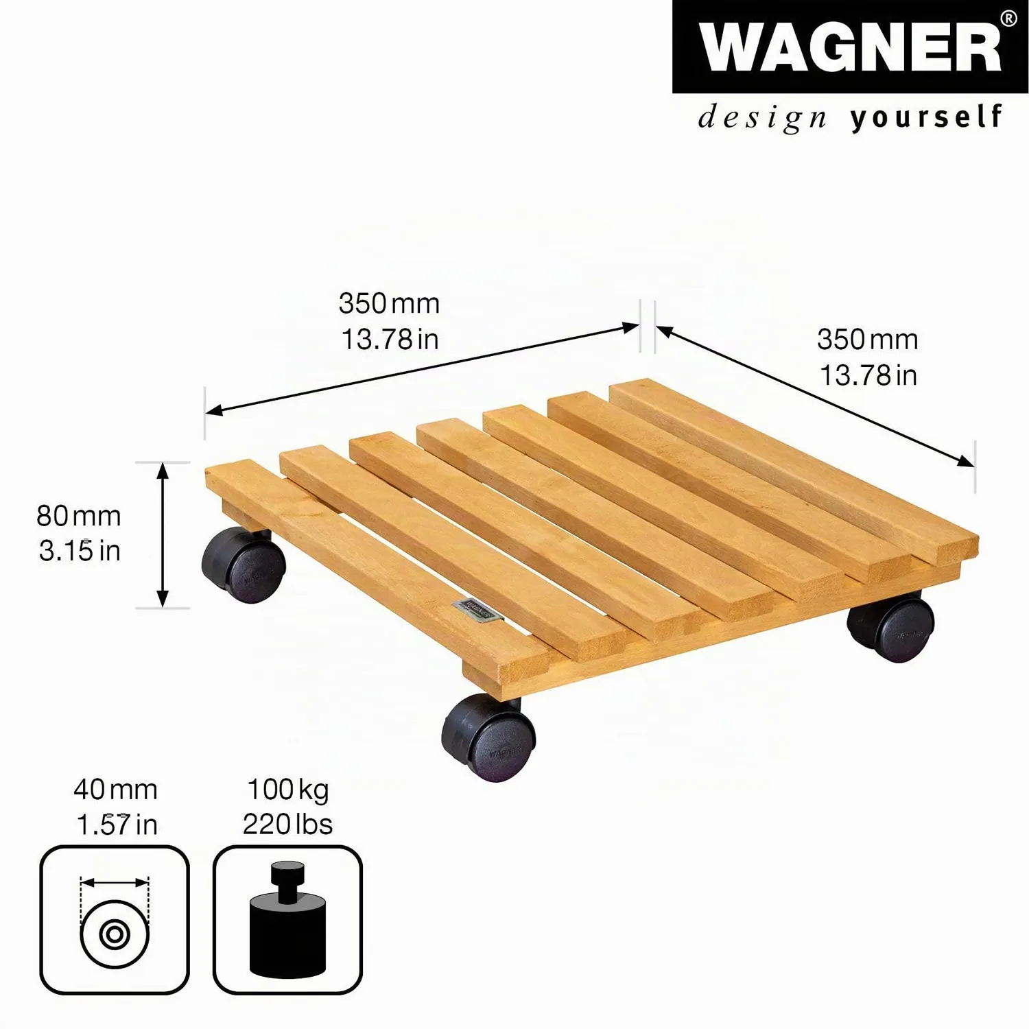 Wagner carrello piante 35x35 terracotta con ruote legno