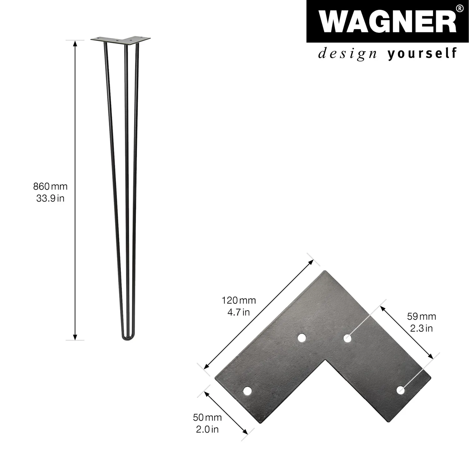 Wagner Hairpin ST 8286 gamba tavolo 86 cm nera 1 pz