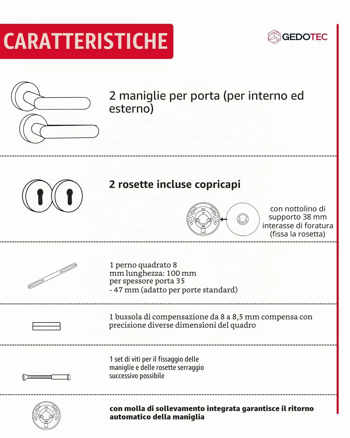 Gedotec Push 1317 maniglia porta BB rosetta 50 mm nero opaco