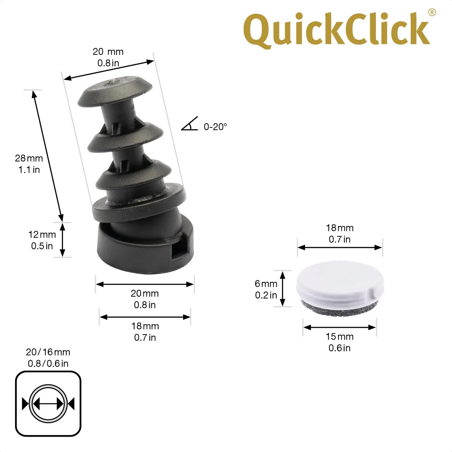WAGNER QuickClick Inserto DUO Feltro 16/20 mm Set 4 Pezzi Lana