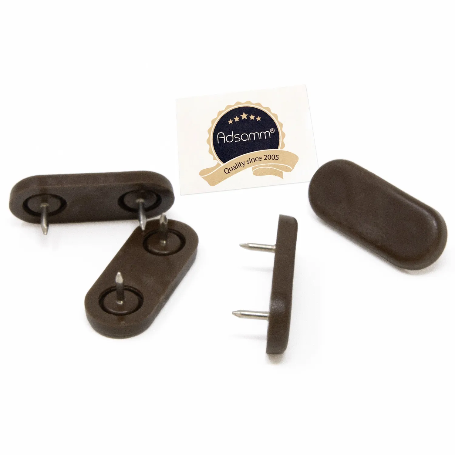 Adsamm pattini plastica marroni 4 pezzi 18x44 mm 2 chiodi