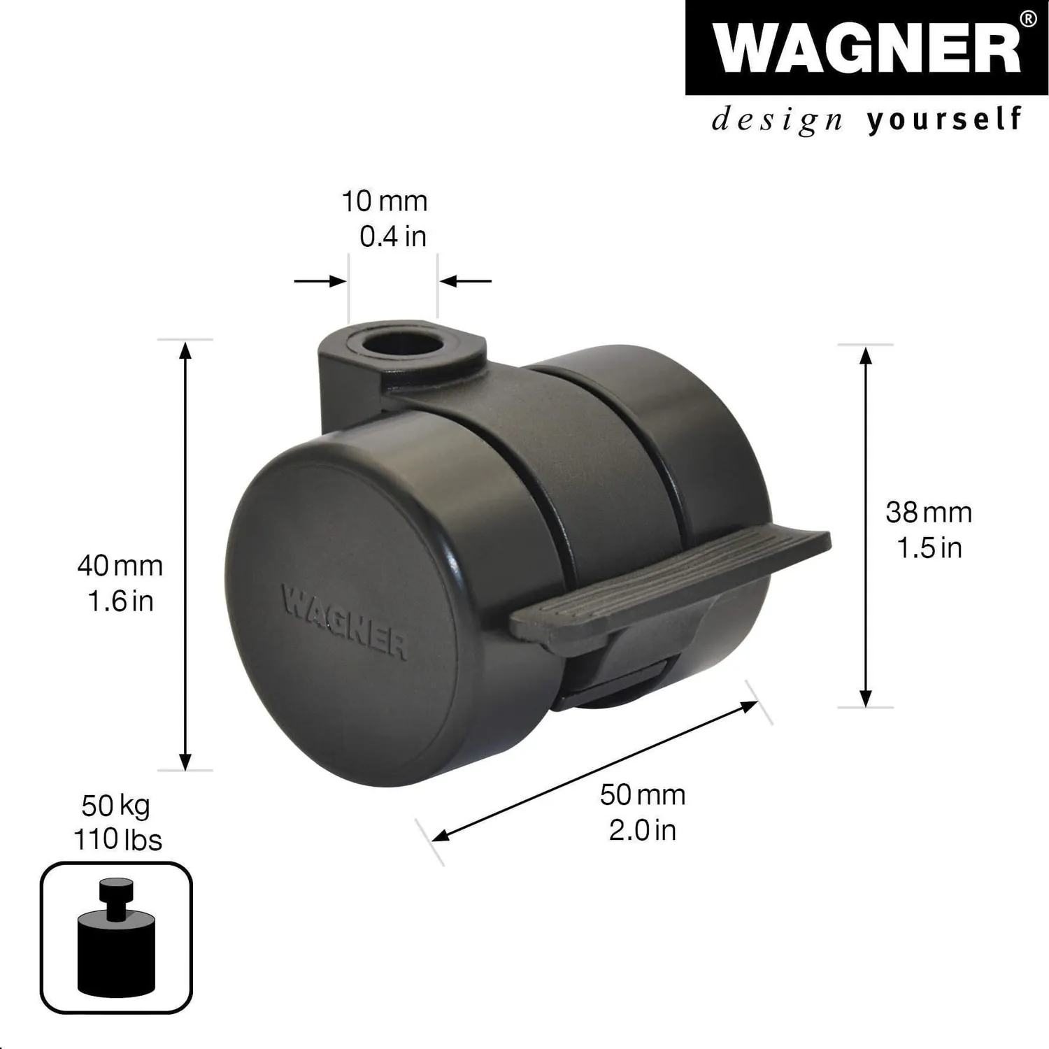 Wagner Design 01004301 rotella mobili nera 1 pz portata 80 kg