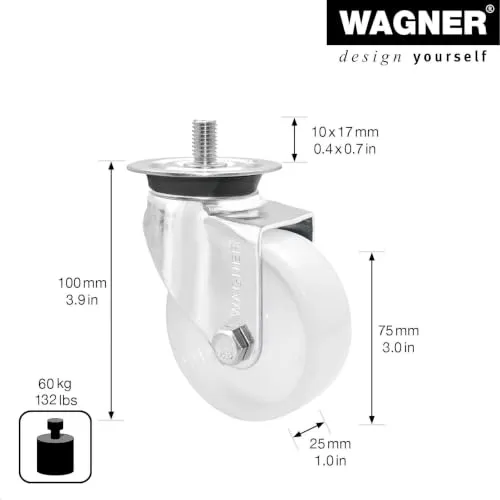 Wagner 03208101 rotella bianca 75 mm filetto M10 portata 60 kg