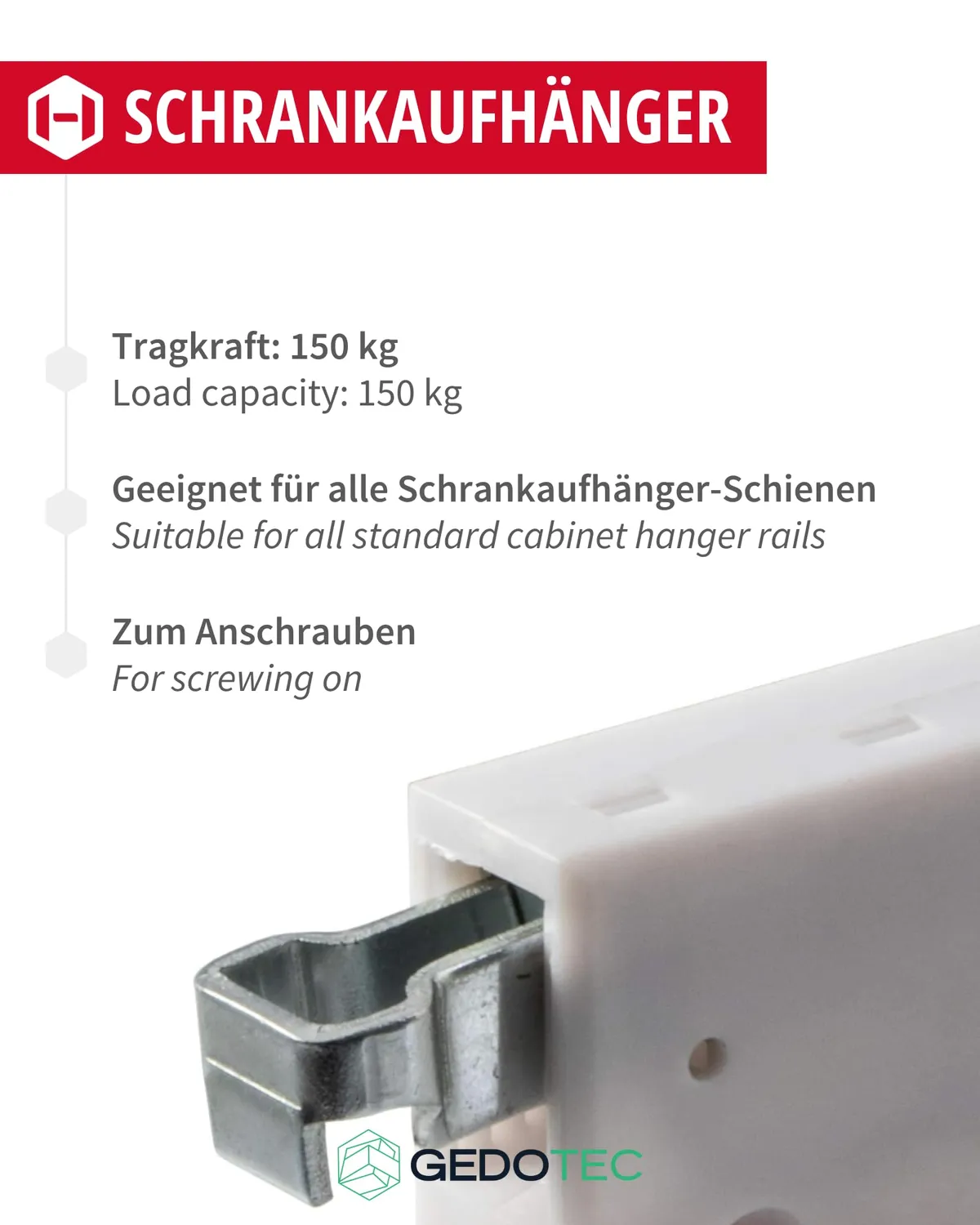 Gedotec H10630 Appendiabiti Pensili 1 Set Bianco 150 kg