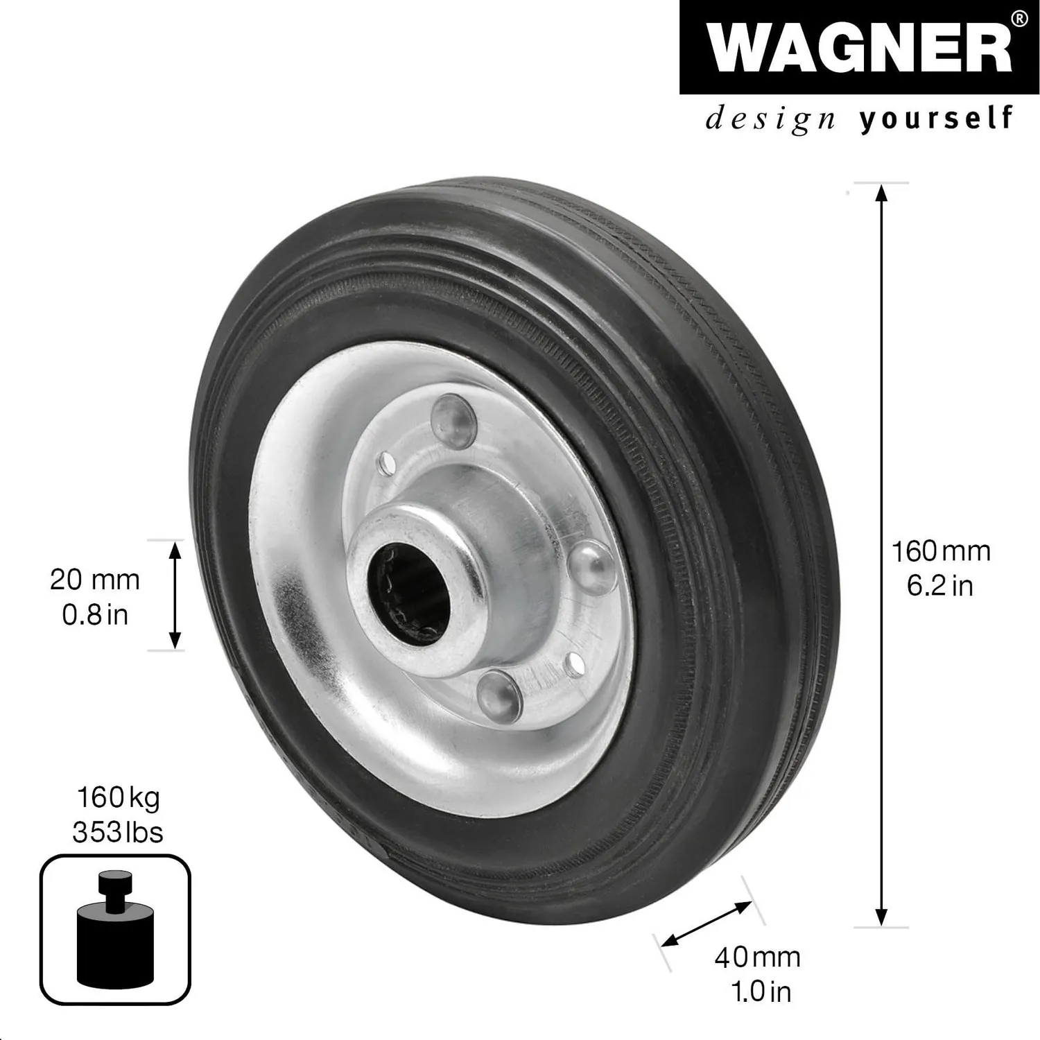 Wagner RO 9160 ruota ricambio Ø 160 mm gomma 160 kg