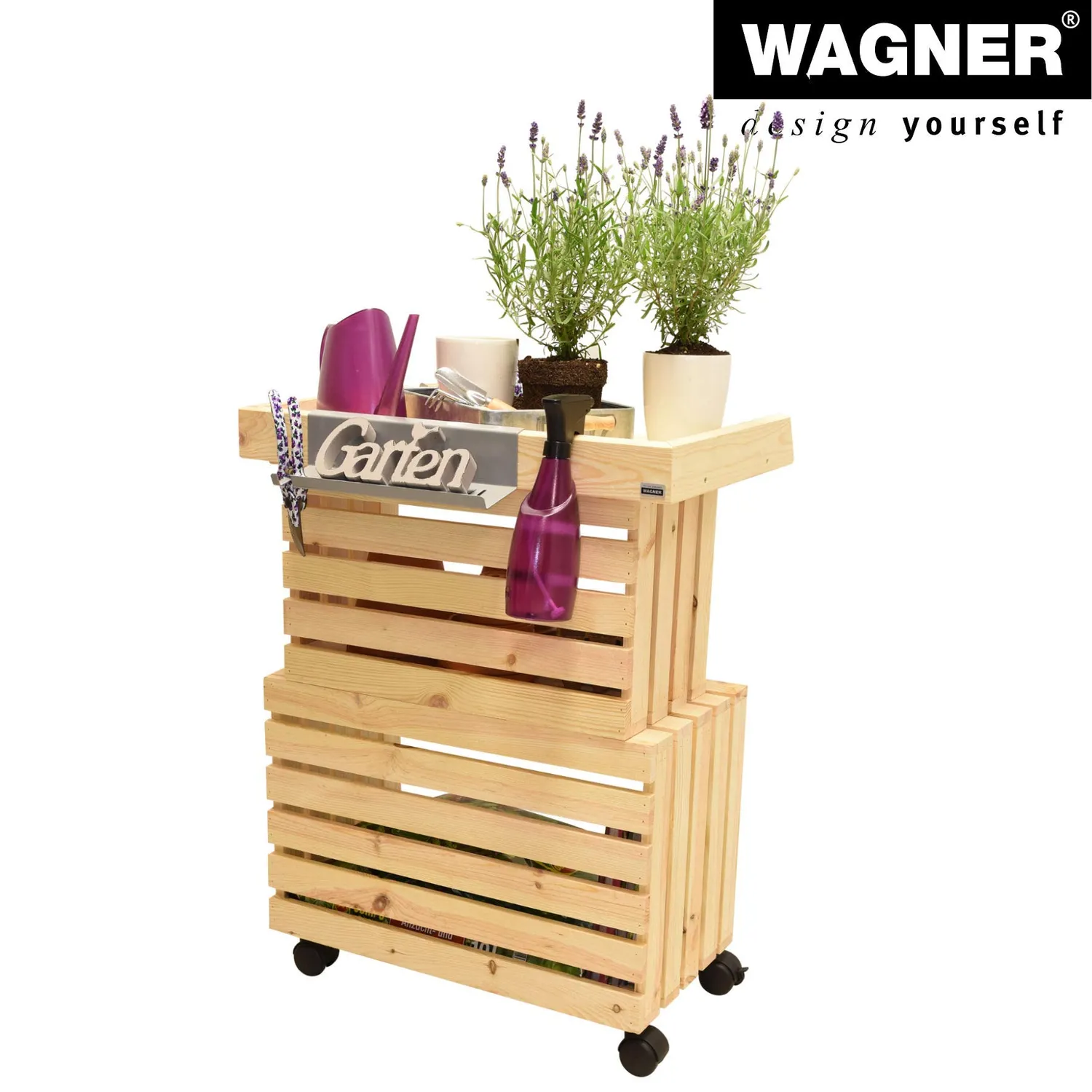 WAGNER GreenTABLE tavolo fiori legno 80x60x40cm con ruote