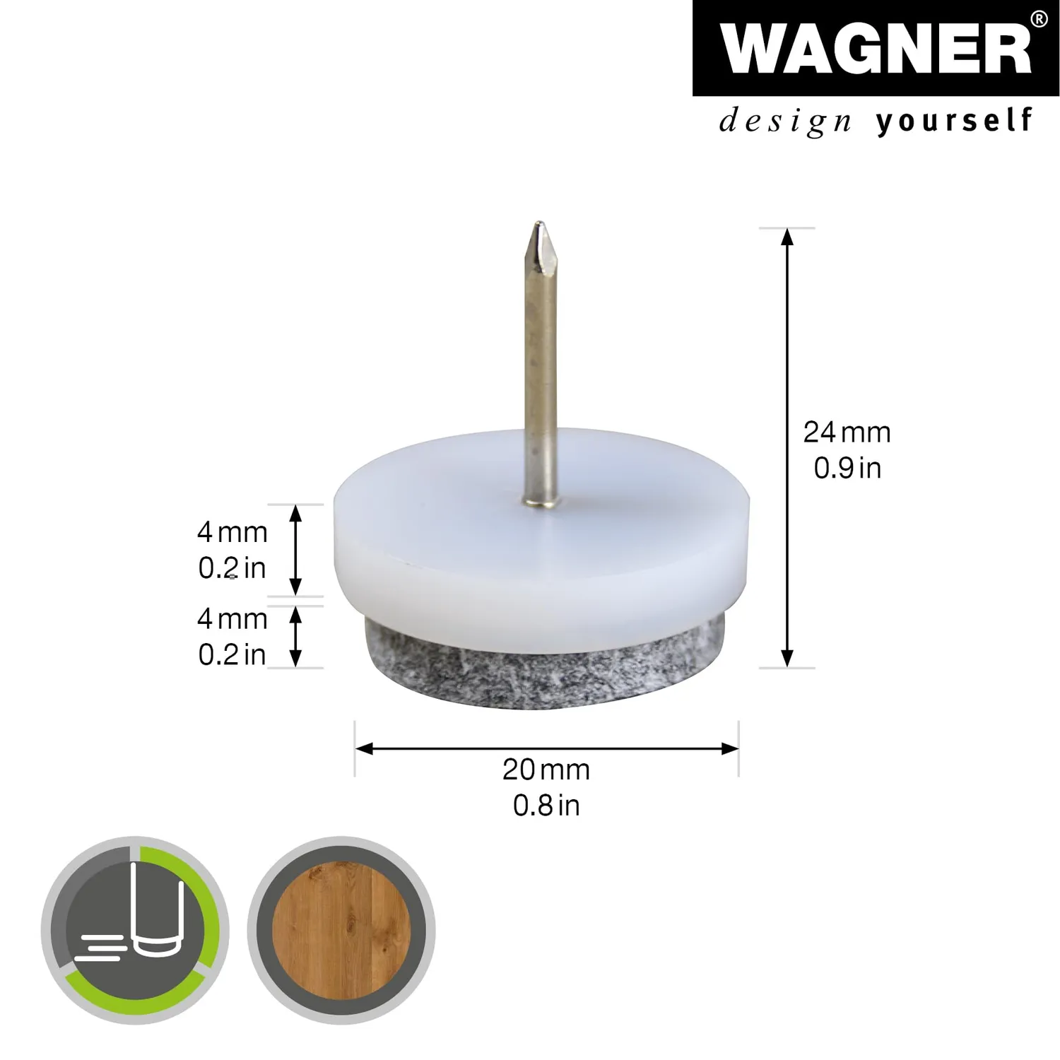 Wagner EH 0820 feltrini da inchiodare 4 pezzi Ø20 mm feltro 4mm