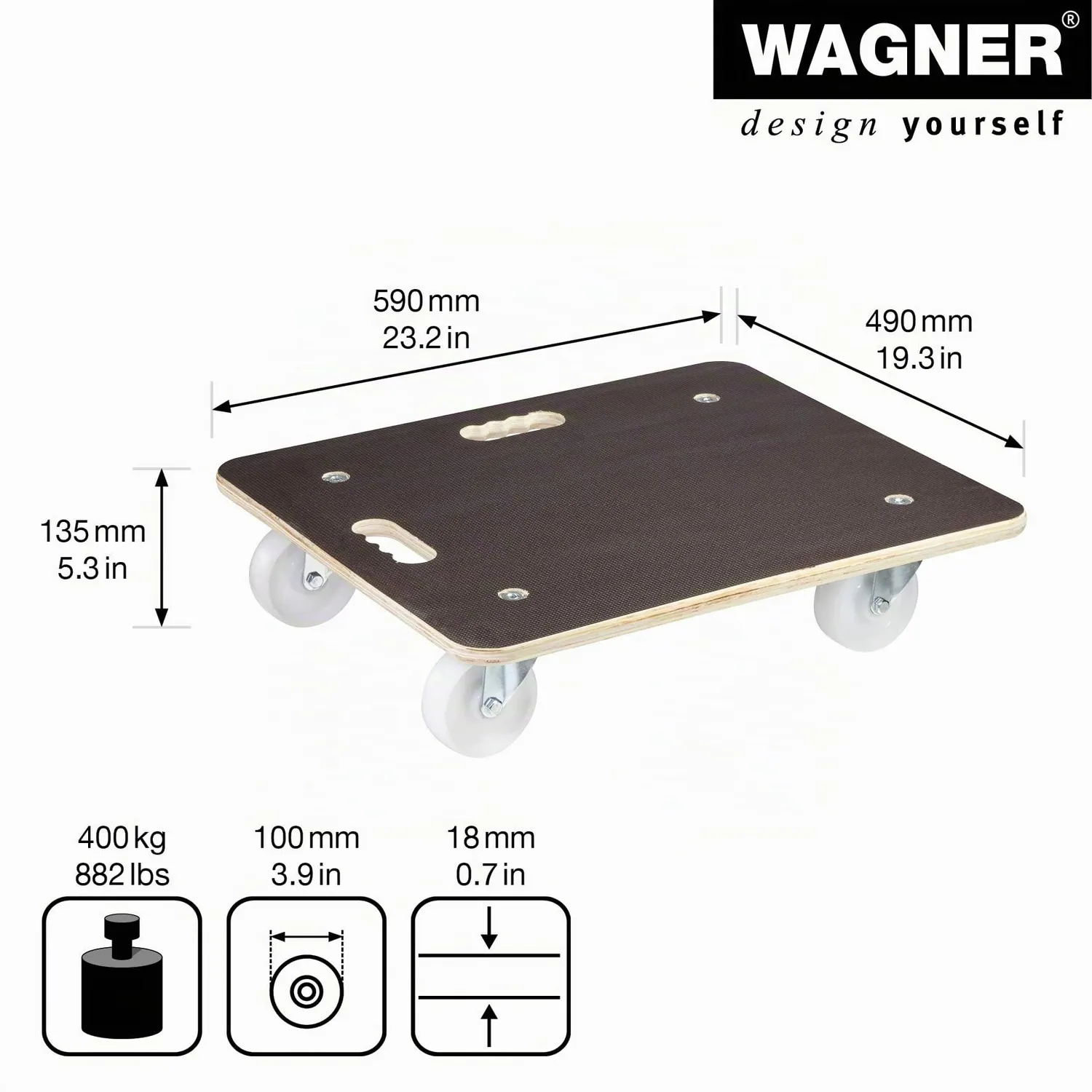 Wagner MM 1113 carrello trasporto 59x49 cm 400 kg antiscivolo