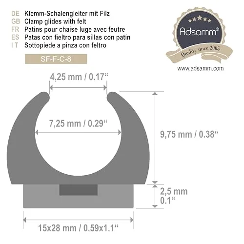 Adsamm Puntali Slitta Feltro Tubo 7-8mm Neri 100pz