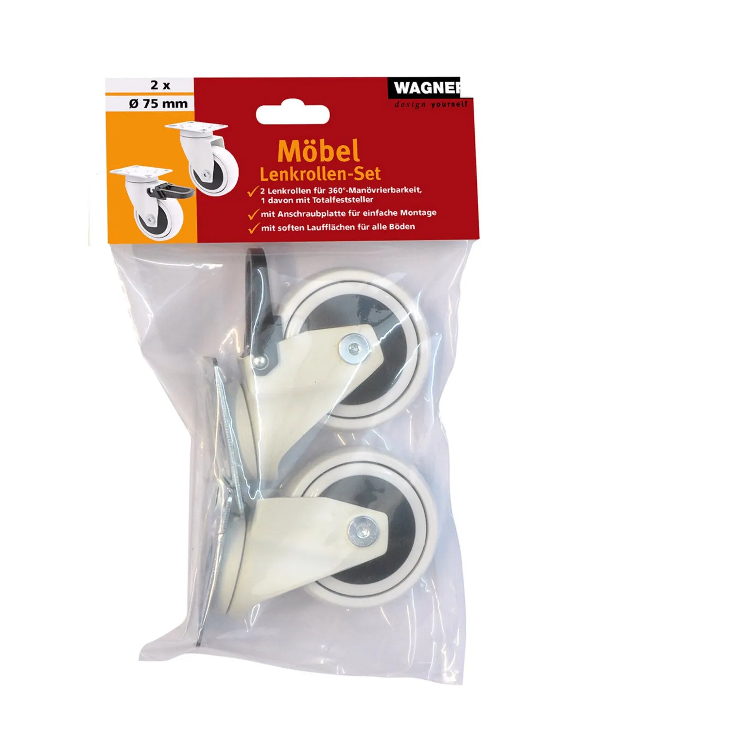 WAGNER 3C 02227602 ruote mobili set 2 bianche 75 mm morbide