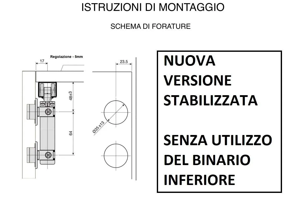 Indaux Kit Ferramenta Scorrevole 2 Ante Standard A Scatto 50 kg