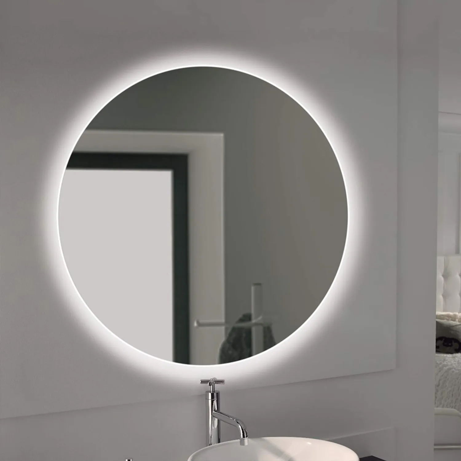 Emuca Specchio bagno LED rotondo 60 cm retroilluminato 4000K