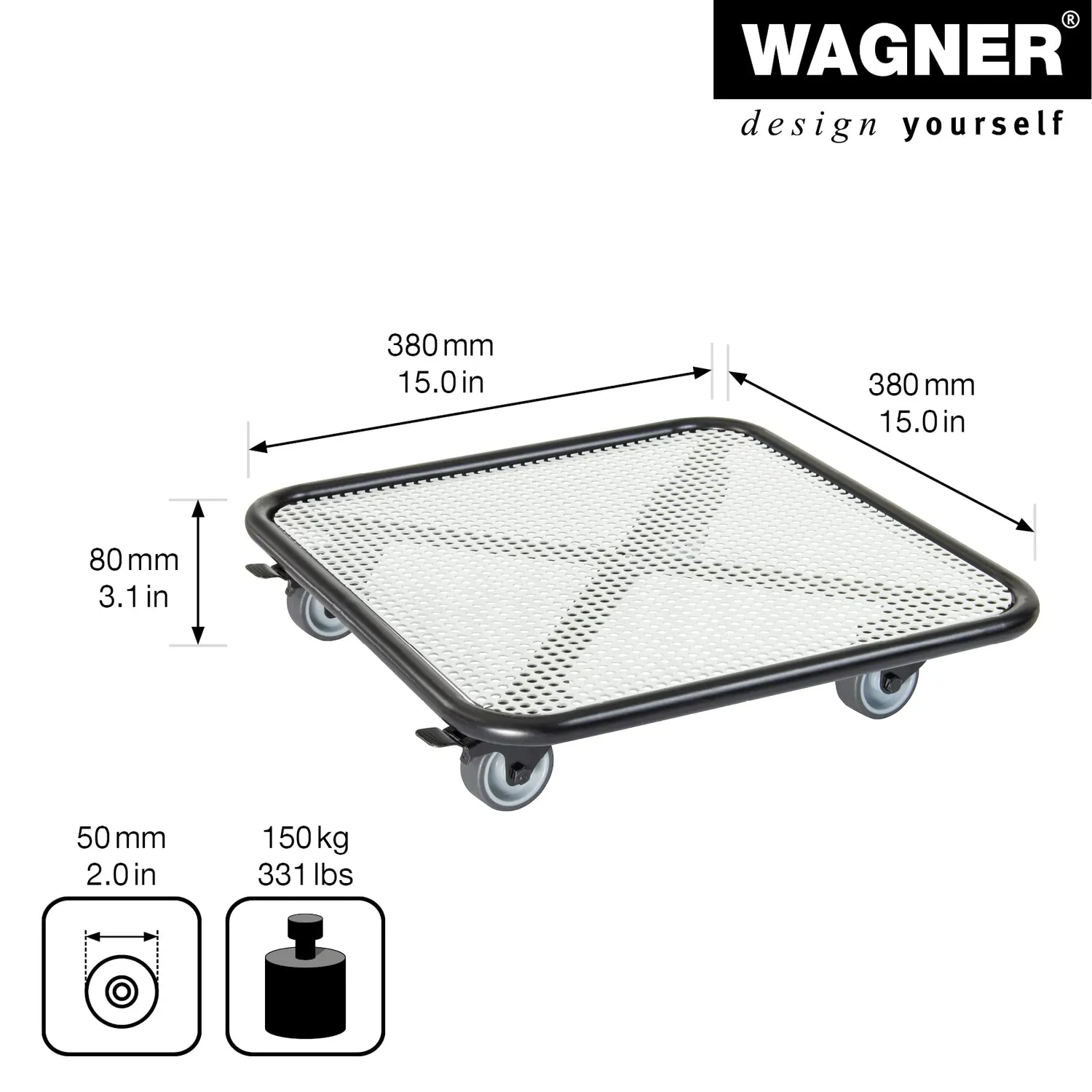 Wagner Black White GH 7018 portavasi ruote 38x38 cm