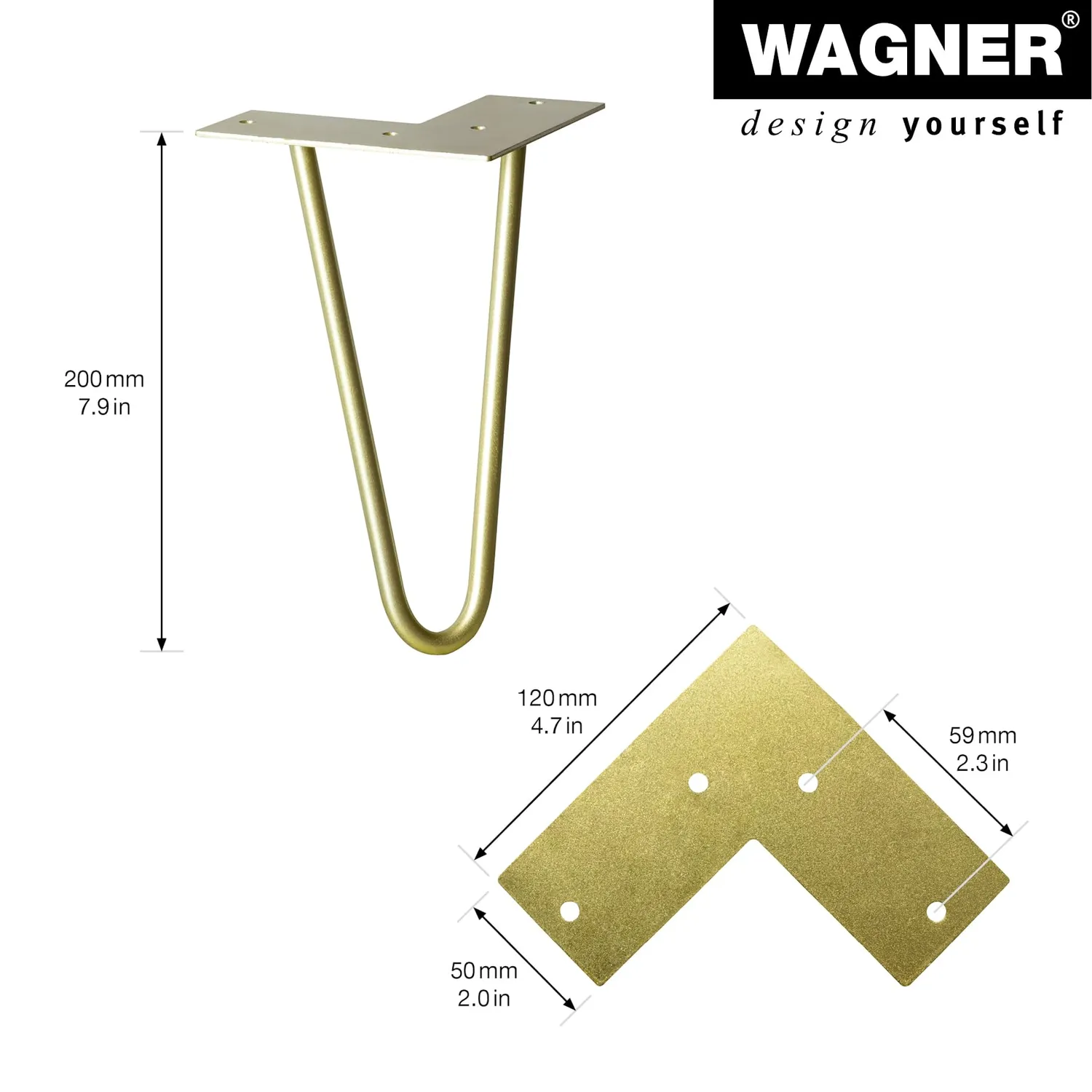 WAGNER HAIRPIN LEG gamba tavolo 20 cm oro acciaio 1 pezzo
