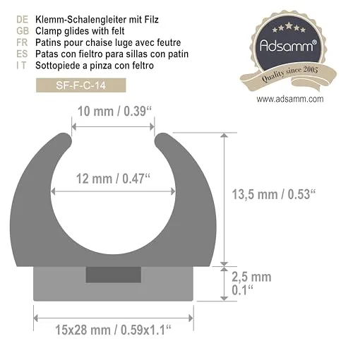 Adsamm puntali slitta feltro neri 12-13 mm 32 pezzi