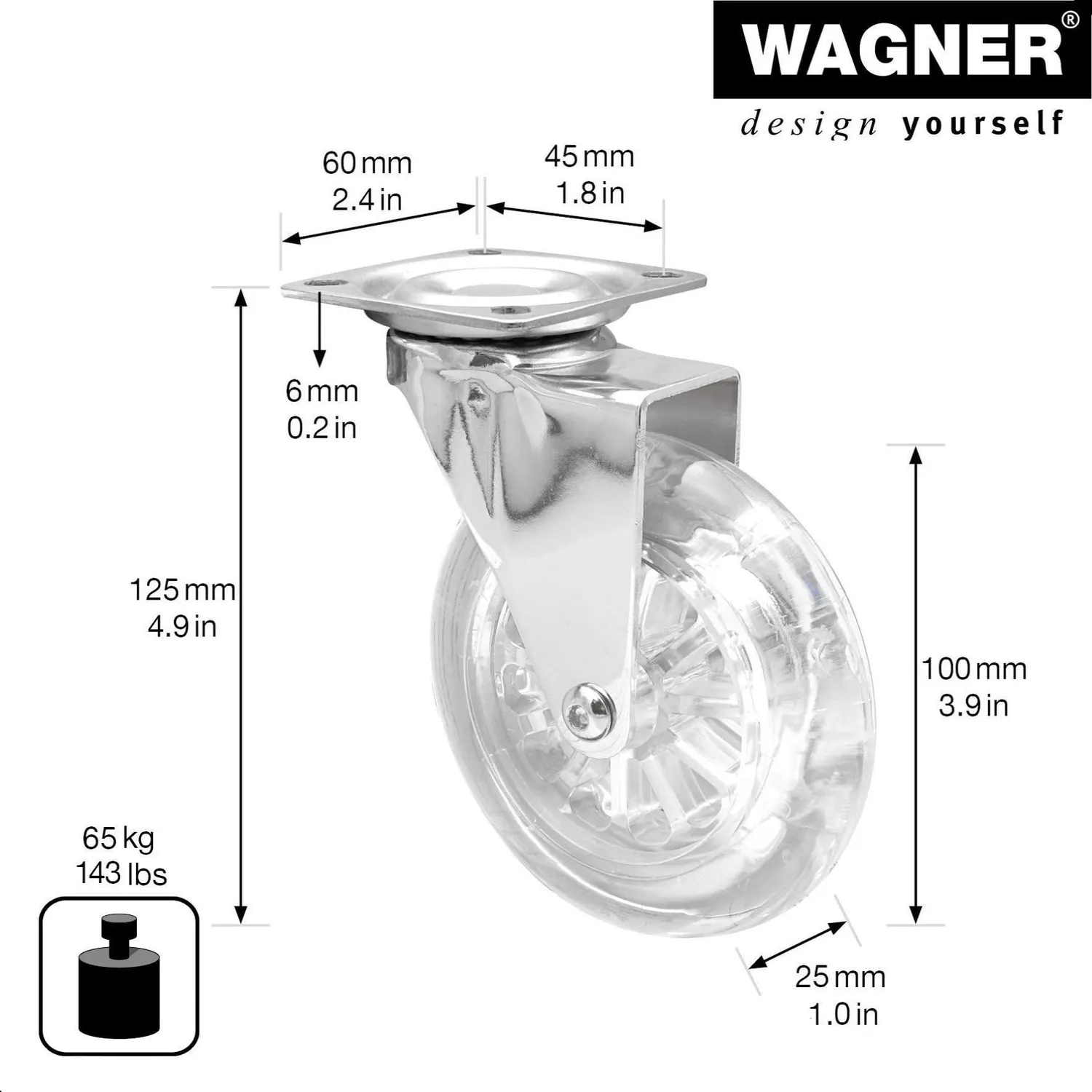 Wagner 03108801 rotella skater trasparente morbida 100 mm