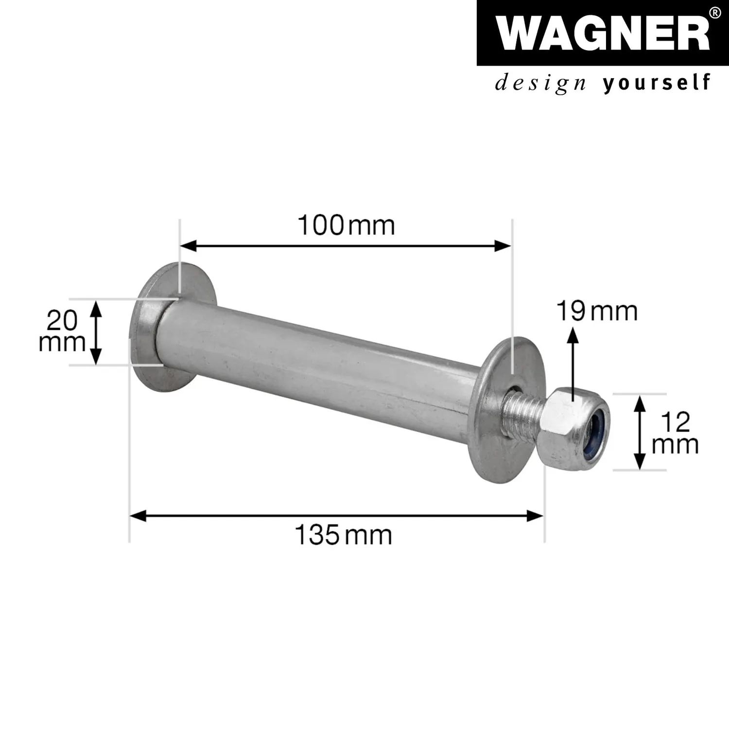WAGNER RO 0440 Asse per Ruote Ø20x100mm Acciaio Zincato 1 pz