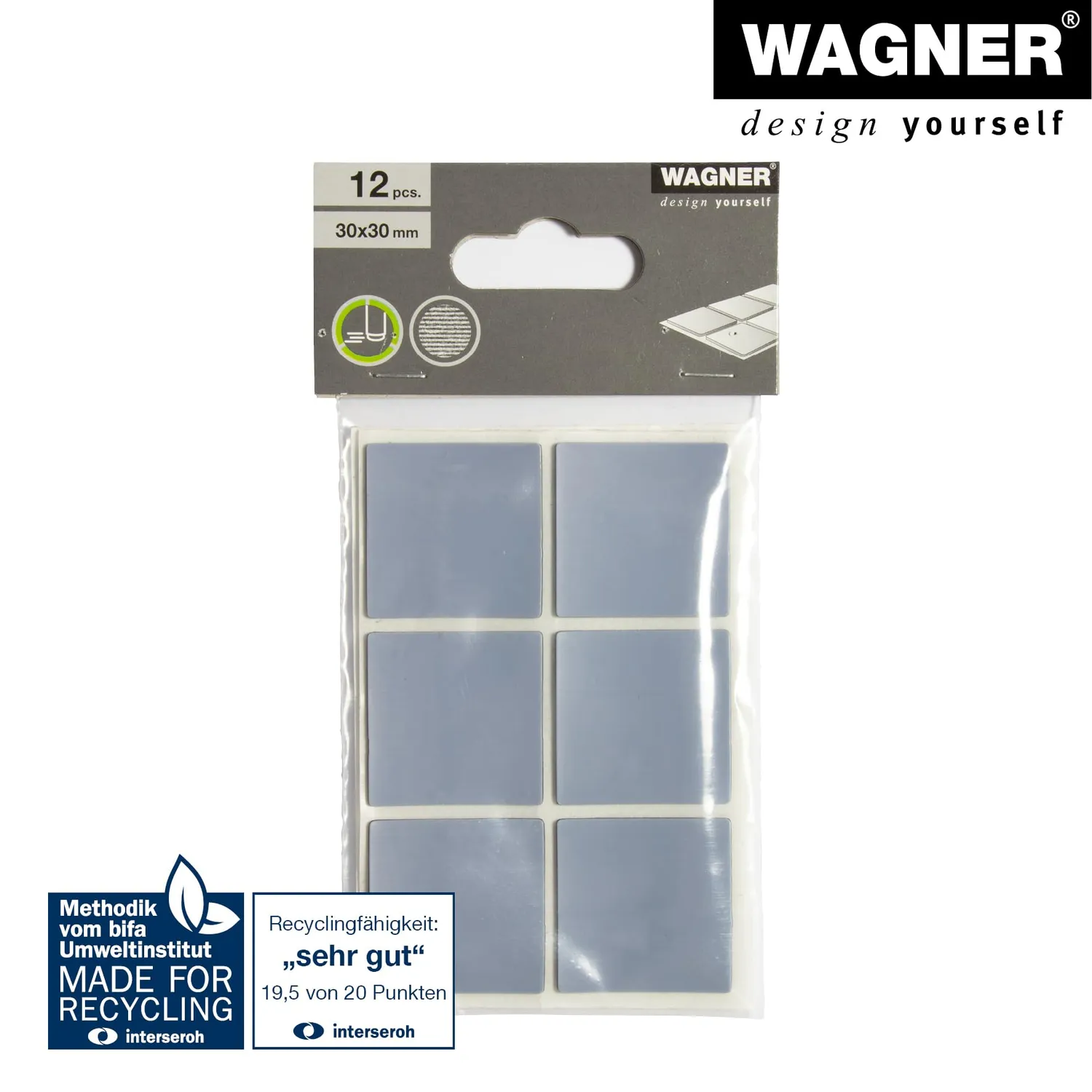 Wagner EH 1230 pattini PTFE adesivi 12 pezzi 30x30 mm grigi