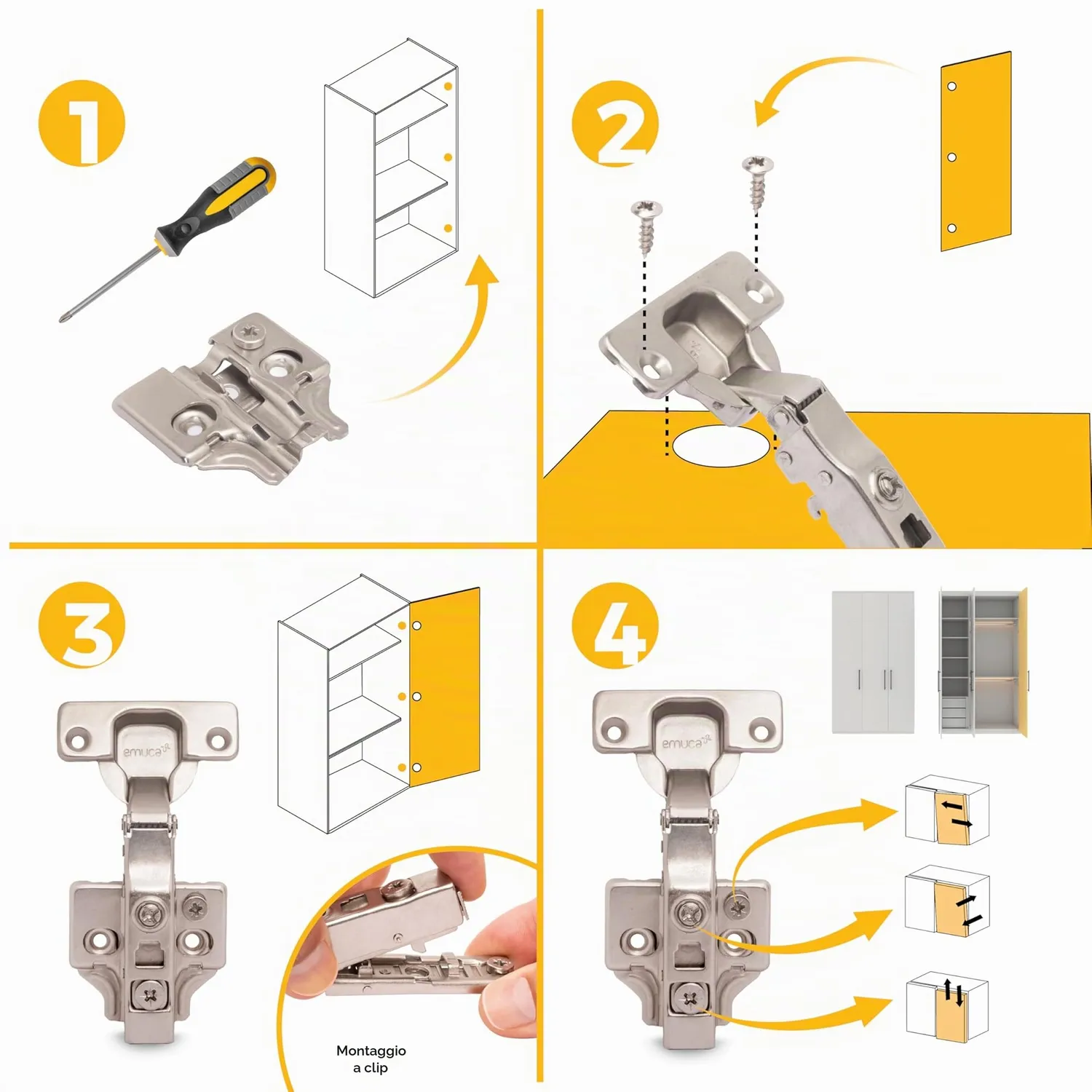 Emuca X91 1011007 Cerniera Collo Dritto Set 20 Pezzi 100°