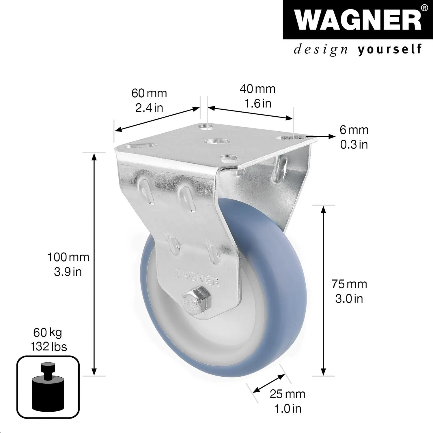Wagner RO 7775 rotella fissa Ø 75 mm blu 1 pz parquet 60 kg