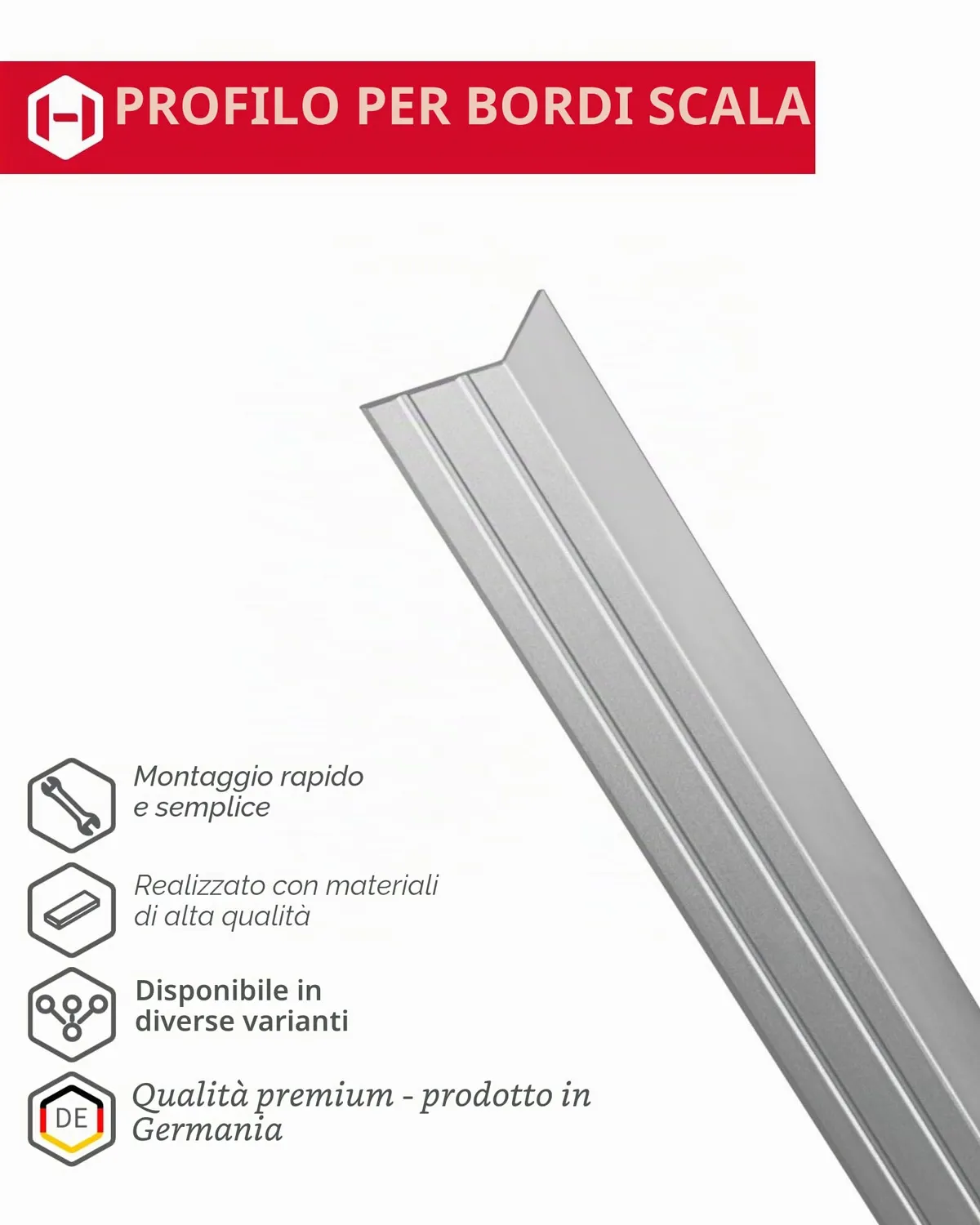 Gedotec Profilo Paragradino Alluminio 1m Argento