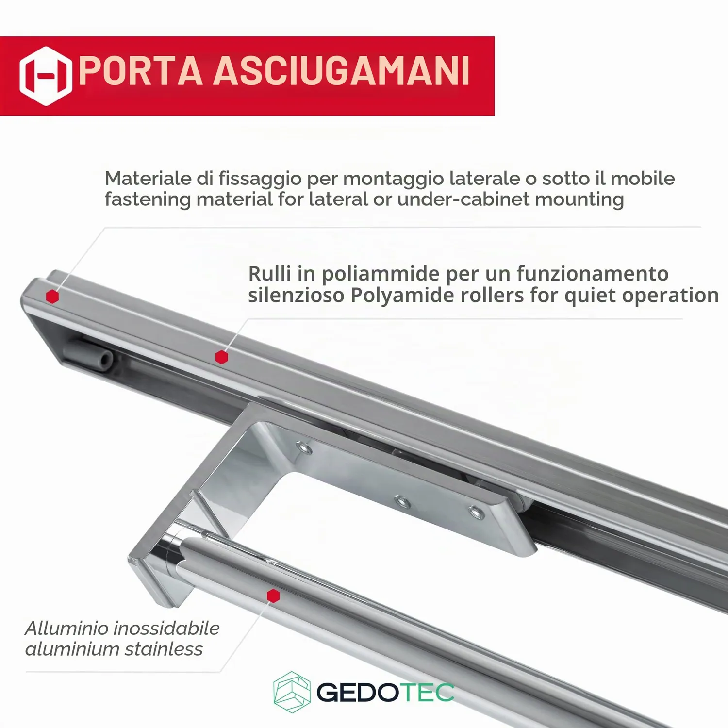 Gedotec H6008 portasciugamani estraibile 1 braccio cromo 465 mm