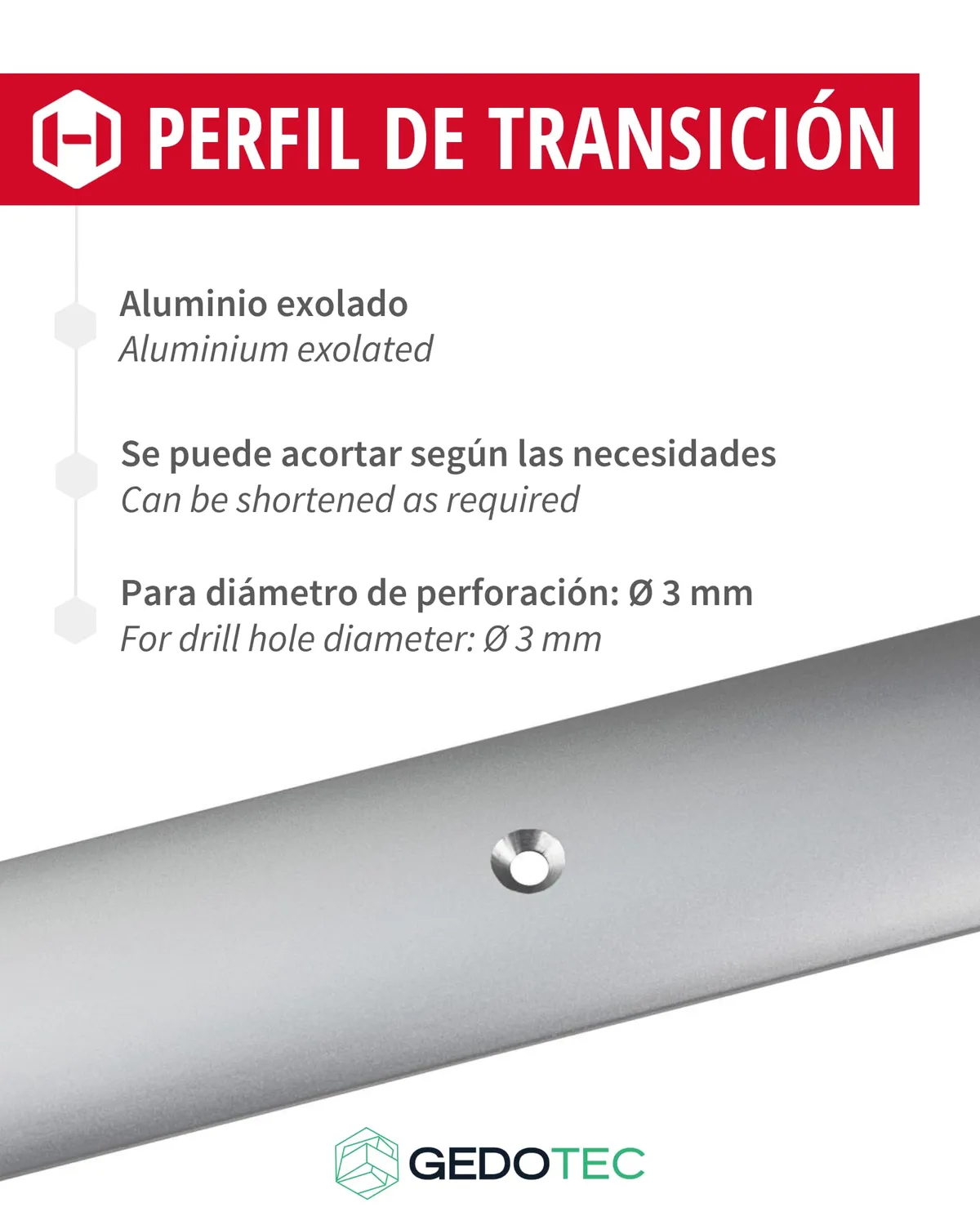 Gedotec profilo transizione alluminio argento 30x1000 mm