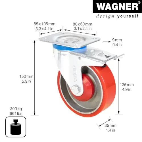 Wagner RO 0225 rotella carico pesante 125 mm 1 pz 300 kg