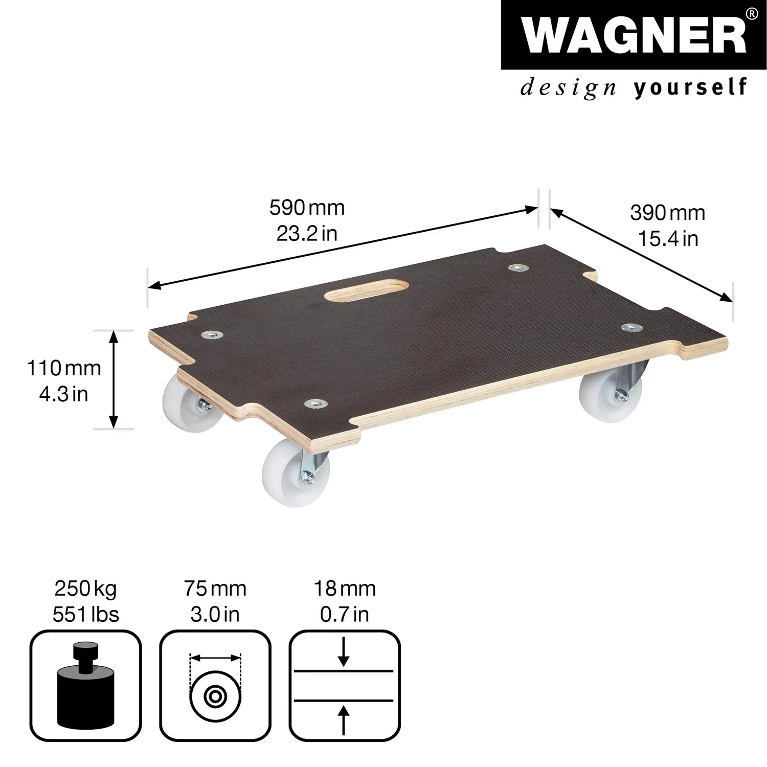 WAGNER MM 1382 carrello trasporto 59x39cm portata 250kg espandibile