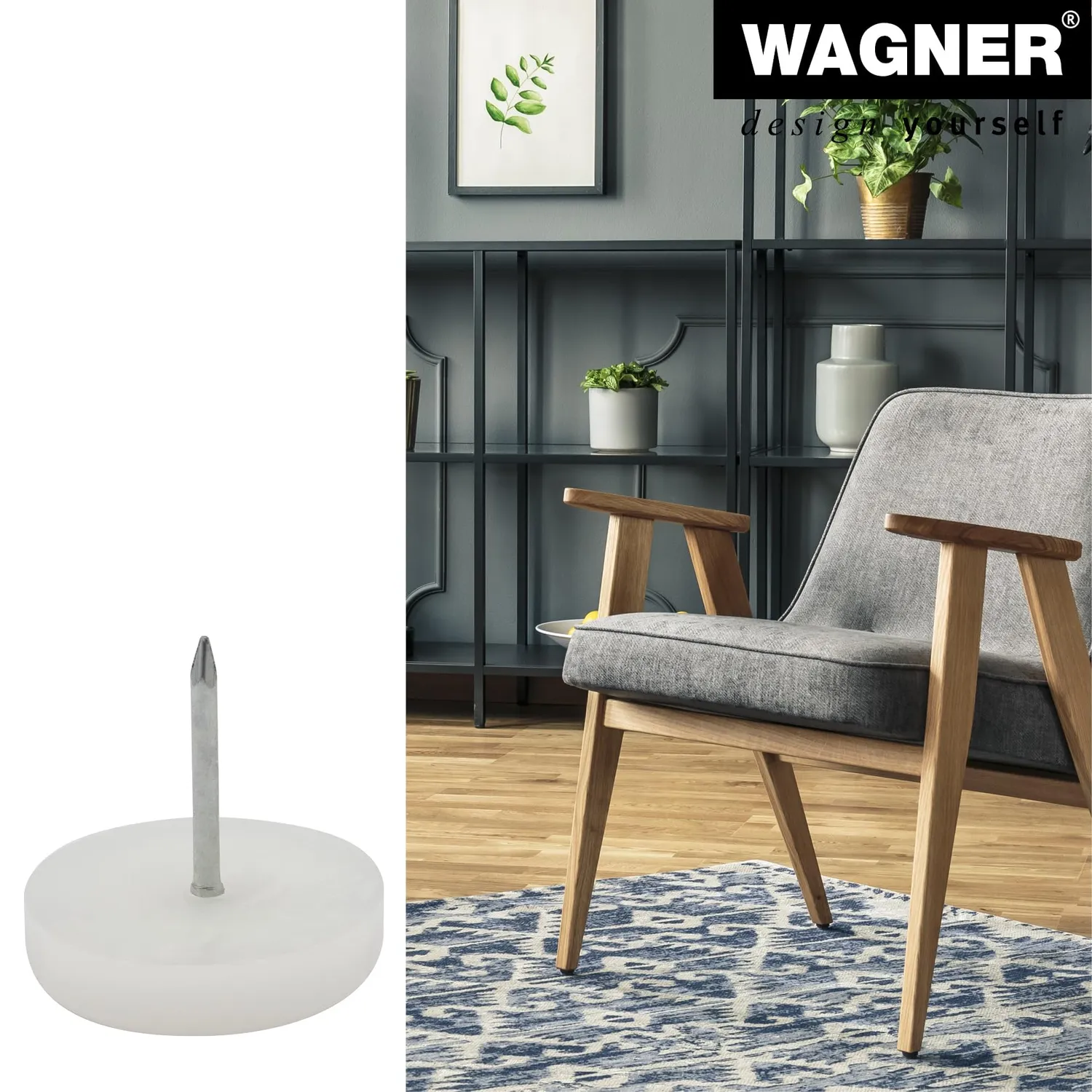 Wagner EH 0926 15092699 pattini plastica bianchi 25mm 4 pezzi chiodo