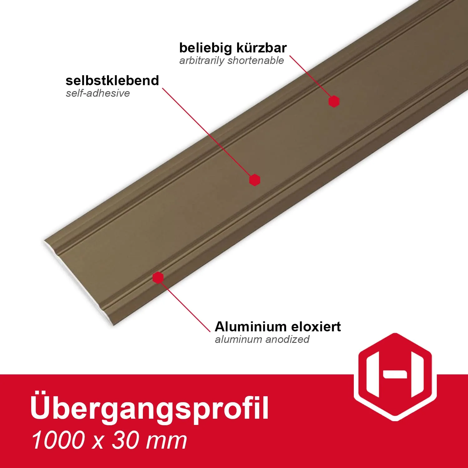 Gedotec Super Flat Profilo Transizione Bronzo 1000x30 Autoadesivo