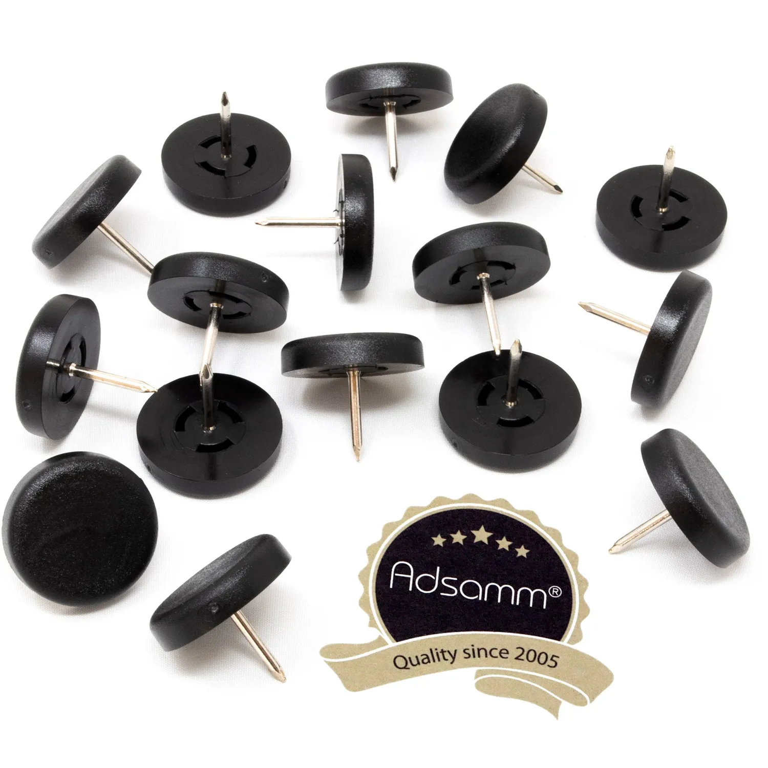 Adsamm PG-N-BL-25-16 pattini plastica neri 25 mm 16 pezzi