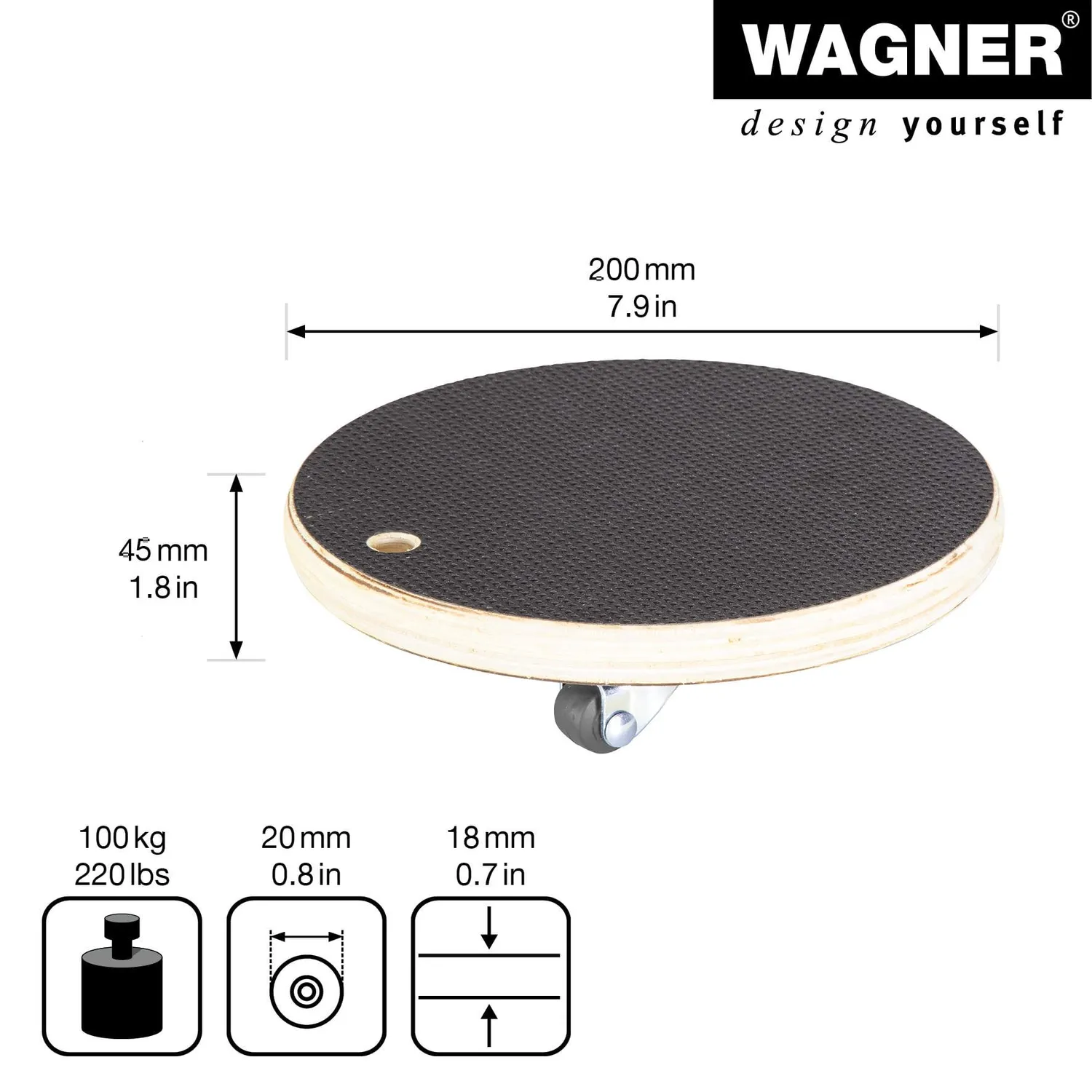 Wagner carrello trasporto rotondo 20 cm 100 kg
